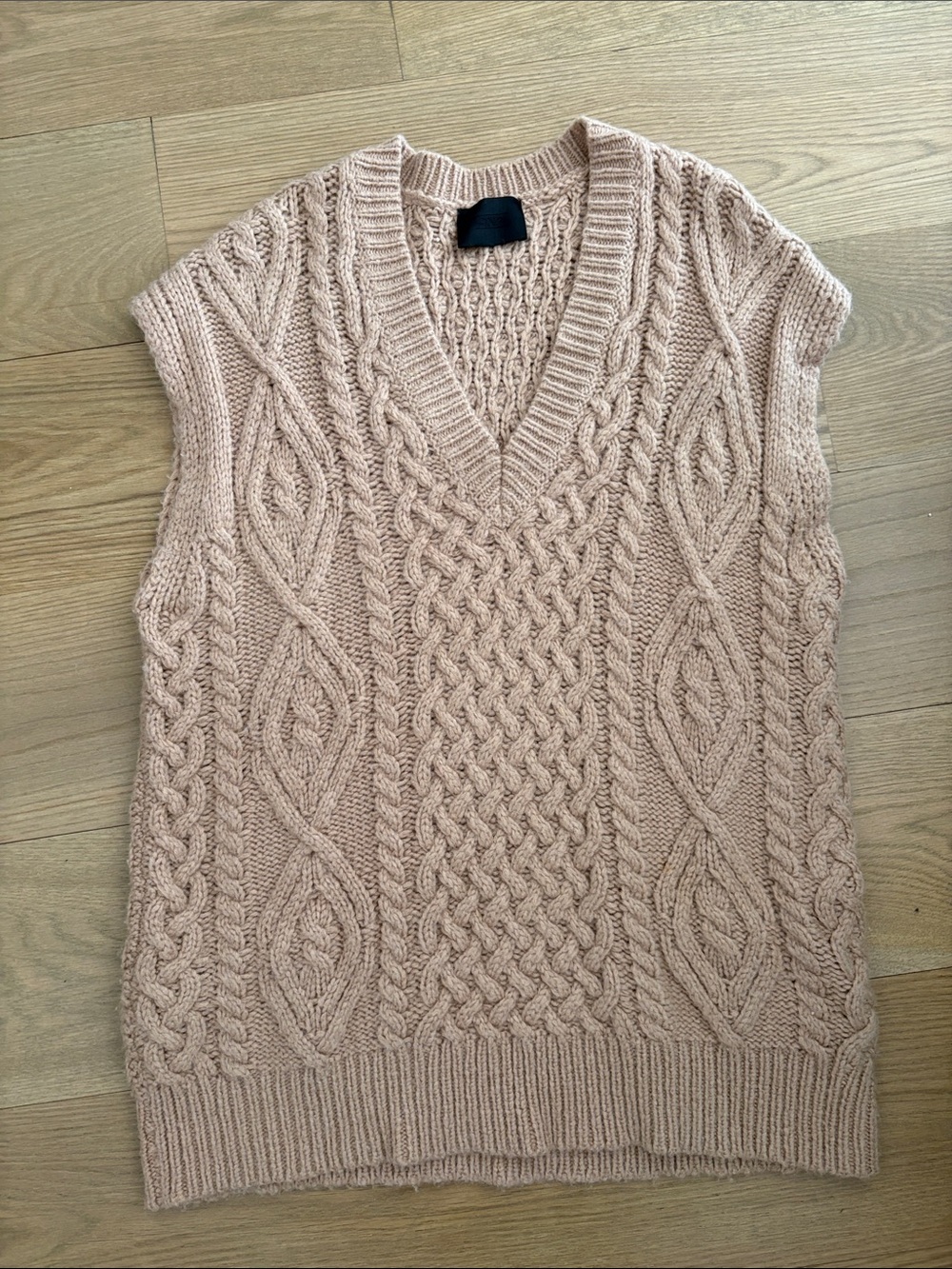 Cable Knit V-Neck Sweater Vest in Blush